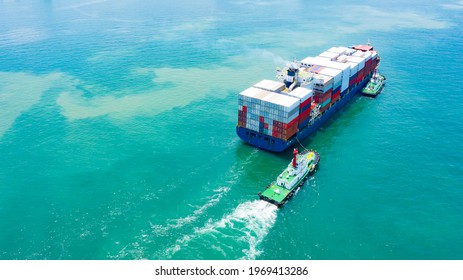 Containers ship in the ocean carry containers, cargos, goods around world, global transportation and logistic business. Oversea international Business.