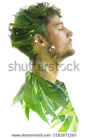Contemplating emotions. Double exposure portrait