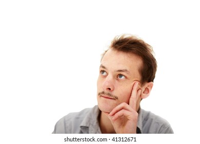 Contemplation - young man thinking with copyspace
