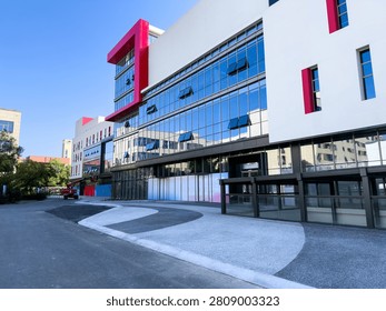 Contemporary Architectural Marvel Featuring Dynamic Lines and Vibrant Colors