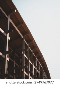 Contemporary architecture with angular timber balconies perspective