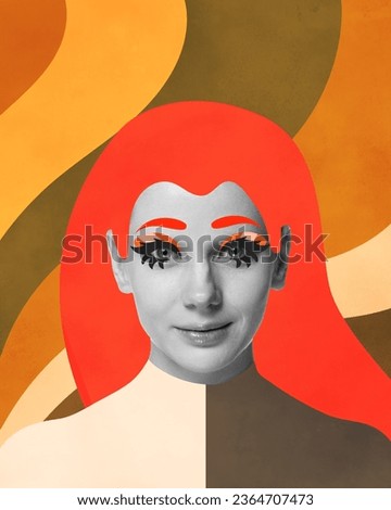 Contemporary art collage. Abstract woman portrait. Feminine abstraction poster in colorful palette. Creative geometric female pattern in cubism style. Concept of beauty, femininity, fashion. ad