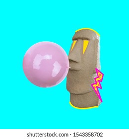 Contemporary Art Collage. Concept Statue With Bubble Gum.