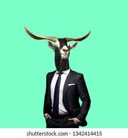 Contemporary Art Collage, 
Goat In A Suit