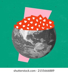 Contemporary art collage. Half of globe filled with social media likes. Worldwide network, communication. International problem. Concept of social media, influence, popularity, modern lifestyle and ad - Powered by Shutterstock - Get 15% off with code: PIKWIZARD15