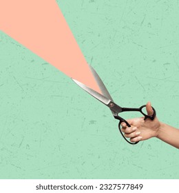 Contemporary art collage of a hand holding scissors. Copy space for ad. Modern design.
 - Powered by Shutterstock