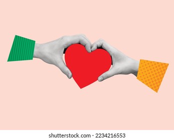 Contemporary art collage of human hands holding a heart. Modern design. Holidays and love concepts. Women's Day, Valentine's Day. Greeting card. Copy space.
 - Shutterstock ID 2234216553