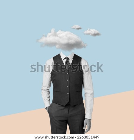 Contemporary art collage of men with head cloud shaped. Modern design. Copy space for ad.