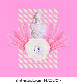 Contemporary art collage. Sculpture renaissance Lady and flowers art - Powered by Shutterstock