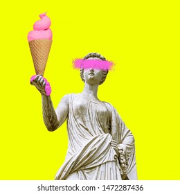 Contemporary art collage. Sculpture renaissance Woman and big Ice cream - Shutterstock ID 1472287436