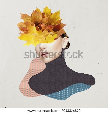 Similar – a girl with blue eyes and long hair covering herself with a gerbera flower