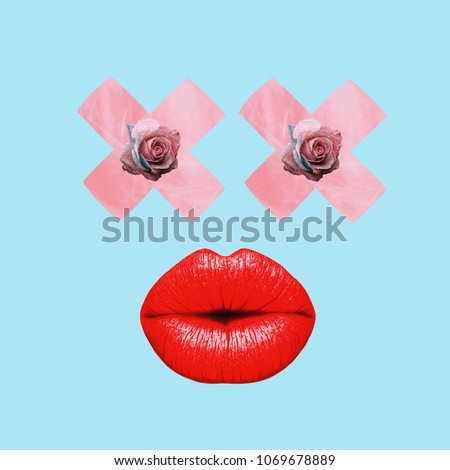 contemporary art college red lips roses の写真素材 今すぐ編集