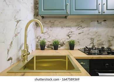 Contemporary Brass Kitchen Sink In Gold Color