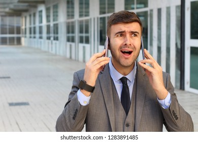 Contemporary Businessman Enslaved To A Phone