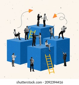 Contemporary design. Creative business design showing personal growth of employees, company success and development. Concept of career, team work, success, ideas, projects, money. Copy space for ad - Shutterstock ID 2092394416