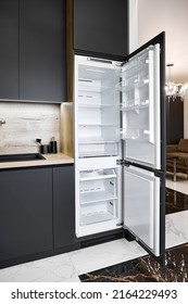 Contemporary Fridge With Open Doors In Apartment Studio