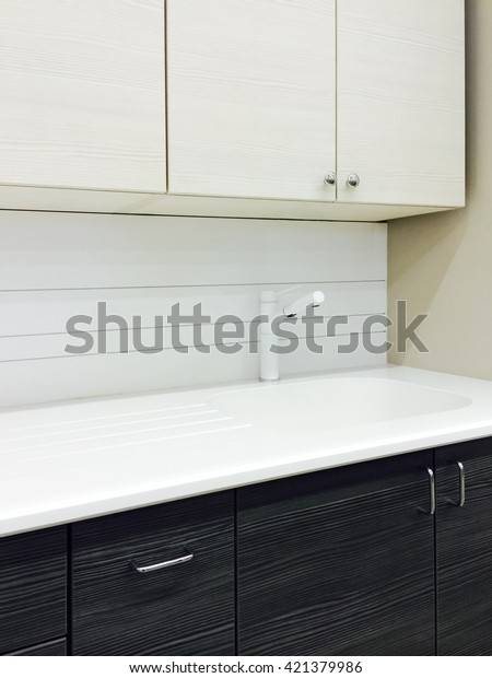 Contemporary Kitchen Black White Cabinets Stock Photo Edit Now