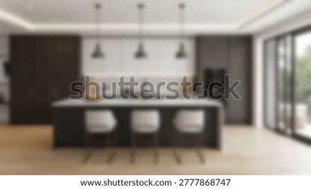 Contemporary kitchen interior design featuring an island, pendant lights, and modern appliances. The space is bright and airy with a focus on functionality and style.