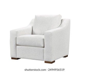 Contemporary leather armchair sofa isolated on white background. White color leather armchair. Armchair clipping path. Furniture Collection