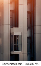 Contemporary Lift In Office Centre; Modern Metal And Glass Elevator Outside