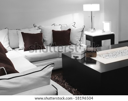 Contemporary Living Room Decorated White Brown Stock Photo (Edit Now