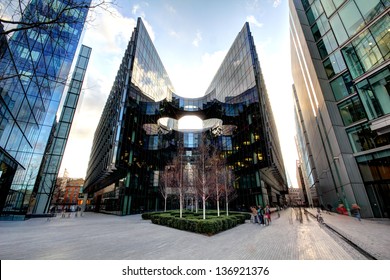 Contemporary London Architecture Along The Thames River Bank UK