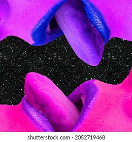 Contemporary minimal pop surrealism collage art.  Sensual tongues in space