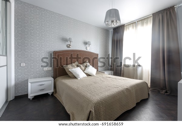 Contemporary Modern Bright Bedroom Big Closet Stock Image