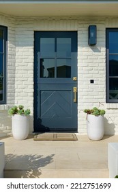 Contemporary Modern Farmhouse With Teal Dutch Door And White Brick Exterior