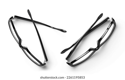 contemporary modern pair of black hipster glasses in two different positions, business or lifestyle design elements isolated over a transparent background, top view, flat lay for your desk scenes - Powered by Shutterstock