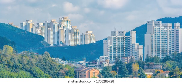 Contemporary Multistorey Residential Apartment Buildings On The Hills.