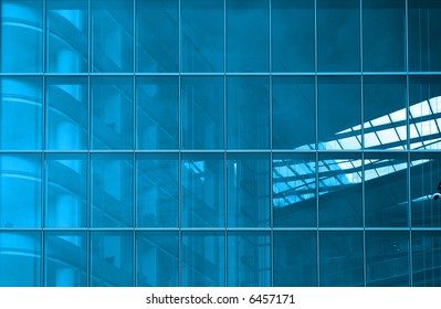 Contemporary Office Building Blue Glass Wall Detail