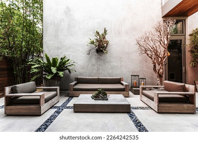 Contemporary outdoor terrace, urban garden - Shutterstock ID 2264242535