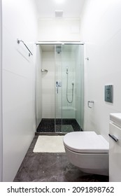 Contemporary Small Bathroom Interior Design. Glass Shower Stall