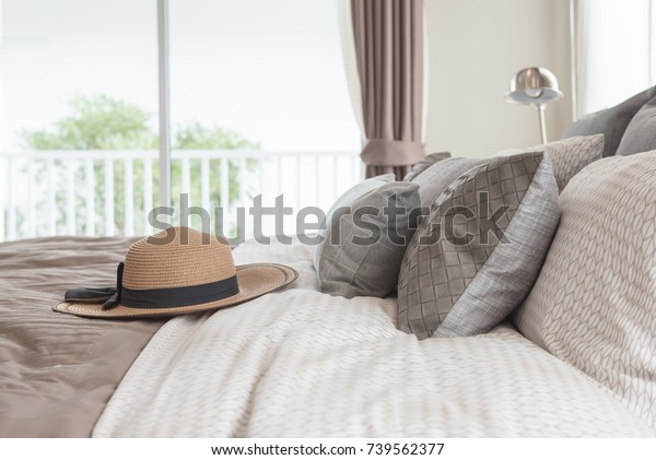 Contemporary Style Bedroom Earth Tone Color Stock Photo