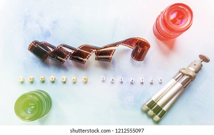 Content creator backdrop concept, celluloid film on paint backdrop