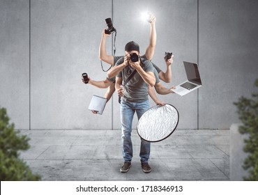 Content creator with a lot of equipment - Shutterstock ID 1718346913