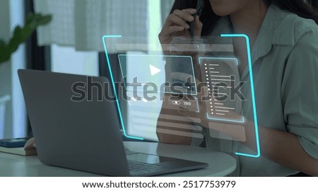 Content creator using Live Streaming platform for business promotion with social media engagement concept, with laptop live broadcasting occupation and creative ideas online digital internet.