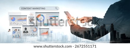 Content marketing interface with data dashboards, analytics charts, and content tools. Marketing success comes from content performance, content planning, and marketing optimization. Spline