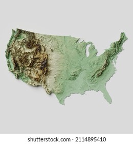 Contiguous United States of America Topographic Relief Map - 3D Render