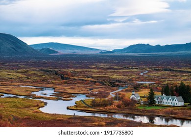 Continental Split With Þingvallakirkja (Þingvellir Church) In 