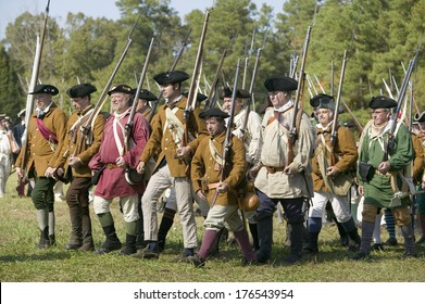 Continentals At The 225th Anniversary Of The Victory Of Yorktown, A Reenactment Of The Defeat Of The British Army And The End Of The American Revolution.