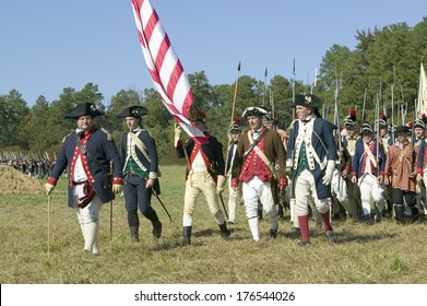 Continentals On The March At The 225th Anniversary Of The Victory Of Yorktown, A Reenactment Of The Defeat Of The British Army And The End Of The American Revolution.