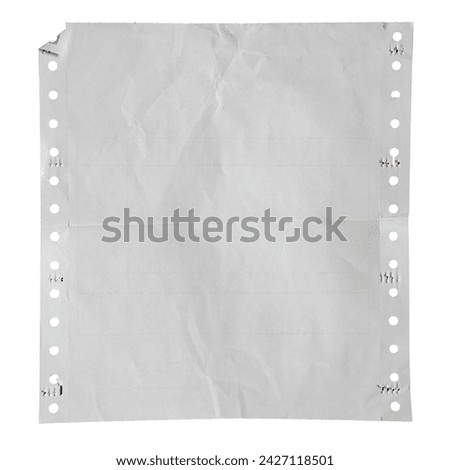 Continuous form paper on white background with clipping path