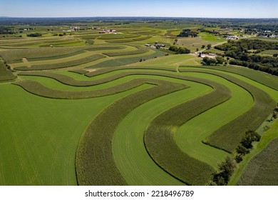 Contoured Farm Field. Contour Farming Is The Practice Of Tilling Sloped Land Along Lines Of Consistent Elevation In Order To Conserve Rainwater And Reduce Soil Losses From Surface Erosion.
