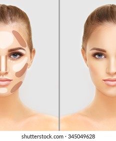 Contouring.Make Up Woman Face. Contour And Highlight Makeup.