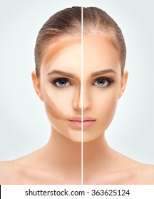 Contouring.Make up woman face. Contour and highlight makeup. - Shutterstock ID 363625124