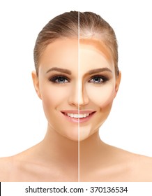 Contouring.Make Up Woman Face. Contour And Highlight Makeup.