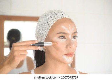 Contouring.Makeup Asian Woman Face. Contour And Highlight Makeup.