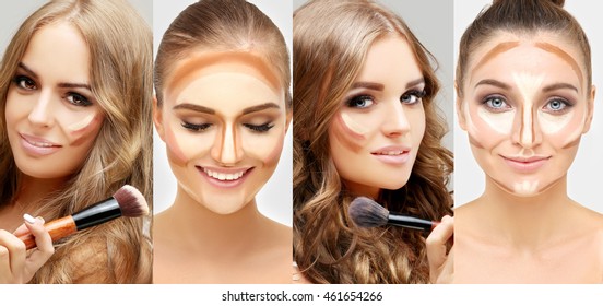 Contouring.Make-up of female faces. Contour and highlight makeup.